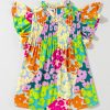 Women's Multicolour Abstract Print Pleated Flutter Sleeve Blouse - Image 2