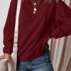 Women's Burgundy Solid Fleece Lined Drop Shoulder Terry Sweatshirt - Image 5