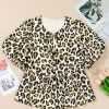 Women's Apricot Leopard Print Bubble Sleeve Bow Tie Front Peplum Blouse - Image 7