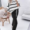 Women's Black Stripe Drop Shoulder Pullover and Jogger Pants Set - Stylish Two-Piece Outfit - Image 3