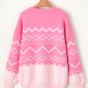 Women's Pink Aztec Geometric Drop Shoulder Casual Sweater - Image 13