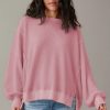 Women's Oversized Pink Waffle Knit Bishop Sleeve Sweatshirt - Image 3