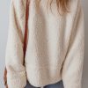 Women's White Solid Fleece High Neck Drop Shoulder Pullover Sweatshirt - Image 3