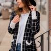 Women's Black Plaid Colorblock Edge Open Cardigan with Pockets - Image 4