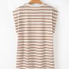 Women's Khaki Stripe Sleeveless Mini Dress with Pockets - Casual Round Neck Style - Image 17