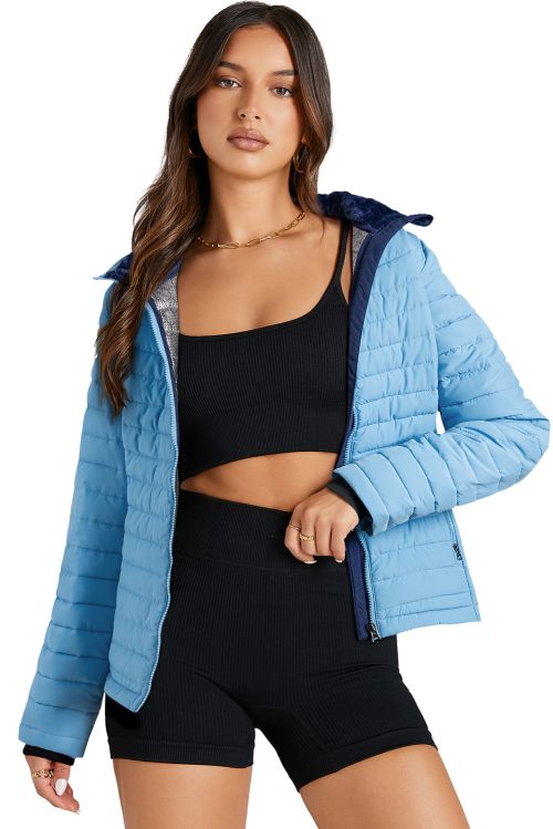 Women's Myosotis Solid Color Quilted Zip-Up Puffer Jacket for Winter