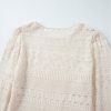 Women's White Geometric Lace Buttoned Long Sleeve Blouse - Image 12