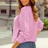 Women's Pink Crochet Knit Drop Shoulder Sweater - Image 3