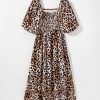 Brown Leopard Print Bubble Sleeve Square Neck Maxi Dress for Women - Image 10