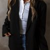 Women's Black Lapel Flap Pocket Buttoned Blazer - Image 4