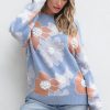 Women's Beau Blue Floral O Neck Drop Shoulder Knitted Sweater for Casual Elegance - Image 7