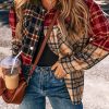 Women's Red Mixed Plaid Patchwork Retro Shacket - Image 2