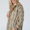 Women's Ashleigh Blue Waffle Knit Patchwork Hooded Plaid Shacket - Image 3