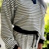 Women's Black Stripe Collared Long Sleeve Top & Drawstring Shorts Set - Image 6