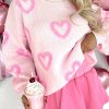 Women's Pink Heart Shape Bubble Sleeve Baggy Sweater - Cozy Casual Fashion - Image 2