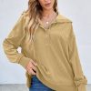 Women's Simply Taupe Oversized Hoodie - Chic Ribbed Knit with Buttoned Design - Image 6