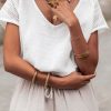 Women's White Lace Crochet Textured Button Back V Neck T-Shirt for Casual and Vacation Wear - Image 6