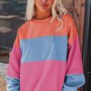 Women's Bright Pink Colorblock Patchwork Drop Shoulder Sweatshirt - Image 6