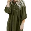 Women's Vineyard Green Corduroy Empire Waist Mini Dress with Snap Buttons - Image 8