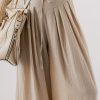 Women's Beige Drawstring Waist Pleated Wide Leg Casual Pants - Image 10