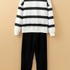 Women's Black Stripe Drop Shoulder Pullover and Jogger Pants Set - Stylish Two-Piece Outfit - Image 8