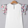 Women's White Abstract Print Tiered Ruffled Sleeve Textured Knit Top - Image 14