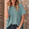 Women's Haze Blue Oversized Short Sleeve Sweater with Side Slits - Image 7