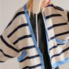 Women's Relaxed Fit White Colorblock Drop Shoulder Button Cardigan - Image 8