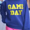 Women's Dark Blue Game Day Crew Neck Graphic Pullover Sweatshirt with Sequin Design - Image 2