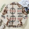 Women's Beige Aztec Printed Stand Neck Zip-Up Jacket - Image 7