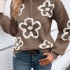 Women's Elegant Parchment Contrast Floral Half Zipper Sweater - Image 6