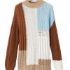 Women's Khaki Colorblock Patchwork Sweater - Textured Knit Design for Winter - Image 22