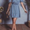 Women’s Ashleigh Blue Ruffled V Neck Smocked High Waist Denim Mini Dress - Image 6