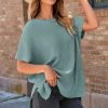 Women's Haze Blue Oversized Short Sleeve Sweater with Side Slits - Image 3