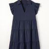 Elegant Navy Blue Plus Size Dress with Collared V Neck and Flutter Sleeves - Image 14