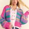 Women's Rose Stripe Colorful Puff Sleeve Drop Shoulder Loose Cardigan - Image 4