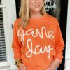 Women's Russet Orange Tinsel Game Day Drop Shoulder Graphic Sweatshirt - Image 5