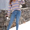 Women's Apricot Stripe Collared V Neck Drop Shoulder Loose Sweater - Cozy & Chic - Image 7