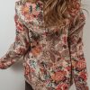 Women's Beige Vintage Paisley Floral Printed Sherpa Lined Hooded Jacket - Image 2