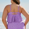 Women's Plus Size Purple Polka Dot Print Ruffled Knotted V Neck Tankini Set - Image 2