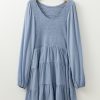 Women's Ashleigh Blue Long Sleeve V Neck Smocked Tiered Mini Dress for All Occasions - Image 7