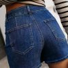 Women's Bluing Asymmetric Wrapped High Waist Denim Shorts with Button Detail - Image 2