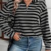 Women's Black Stripe Textured Quarter Zip Long Sleeve Top - Image 7