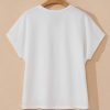 Women's White Floral Applique Notched V Neck Dolman Sleeve Top - Casual Summer Style - Image 6