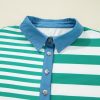 Women's Green Stripe Colorblock Collar Half Button T-Shirt - Casual Summer Style - Image 12