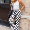 High-Rise Flared Pants with Black Checkerboard Print - Image 6