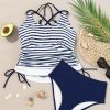 Women's Blue Stripe Drawstring Tummy Control 2-Piece Tankini Swimsuit - Image 20