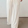 Women's White Casual Tie Waist Pleated Wide Leg Pants for Summer - Image 3