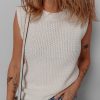 Women's White Solid Color Eyelet Knit Crew Neck Sweater Vest - Stylish and Comfortable - Image 3