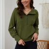 Women's Moss Green Quarter Zip Sweatshirt with Kangaroo Pocket - Image 7